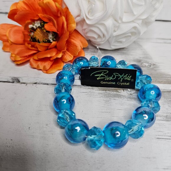 Birch Hill Blue Glass with genuine Crystals Stretch Bracelet - Picture 3 of 3